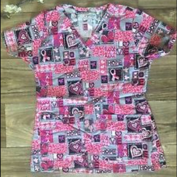 Nurse Mates Tops - 2 scrub tops ,cancer logos , like new 🦋📦